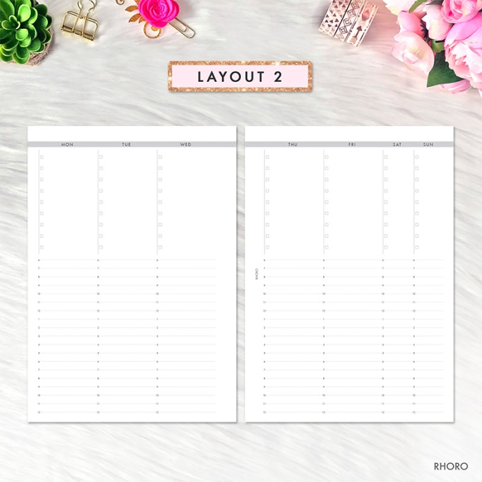 Weekly Vertical on 2 Pages Undated Grid Hourly Time A5 Planner Inserts Printable Refills PDF Template - Image 4