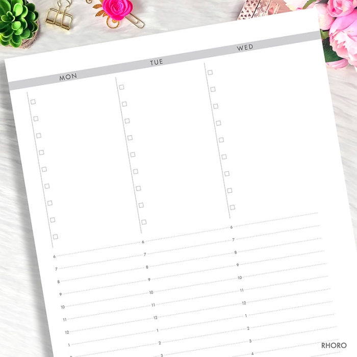 Weekly Vertical on 2 Pages Undated Grid Hourly Time A5 Planner Inserts Printable Refills PDF Template - Image 5