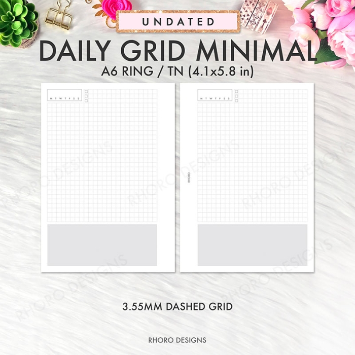 A6 Daily Grid Minimal Hobonichi Style DO1P Ring Planner Inserts Printable | A6 TN