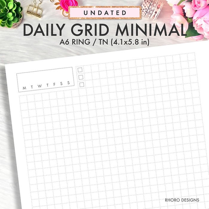 A6 Daily Grid Minimal Hobonichi Style DO1P Ring Planner Inserts Printable | A6 TN - Image 2