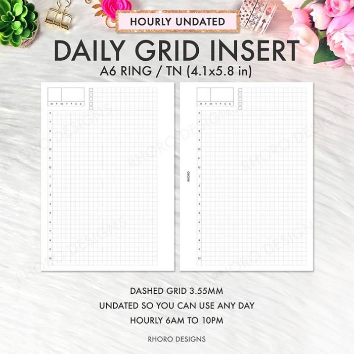 A6 Daily Grid Hobonichi Style DO1P Ring Planner Inserts Printable | A6 TN