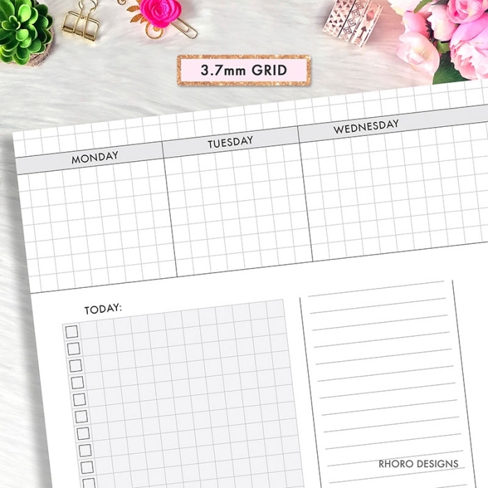 A6 Dutch Door Weekly Grid Undated Ring Planner Inserts Printable | A6 TN - Image 2