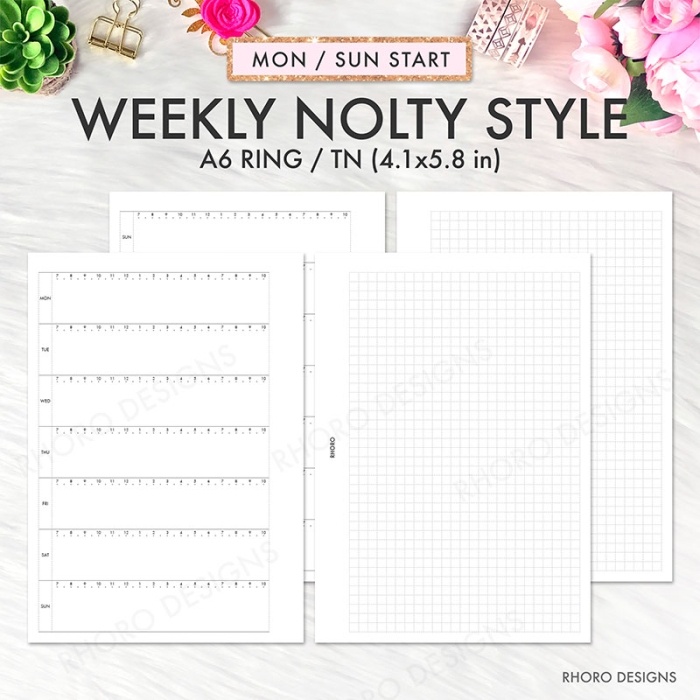 A6 Weekly Nolty Planner Style WO2P Ring Planner Inserts Printable | A6 TN