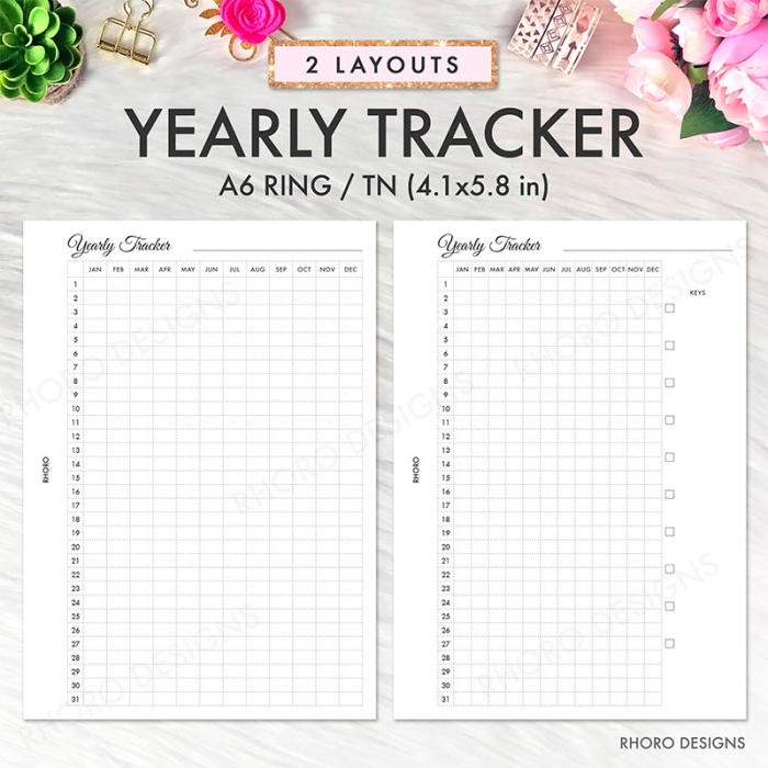 A6 Habit Tracker Yearly Ring Planner Inserts Printable | A6 TN