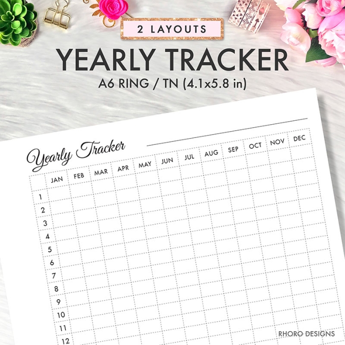 A6 Habit Tracker Yearly Ring Planner Inserts Printable | A6 TN - Image 2