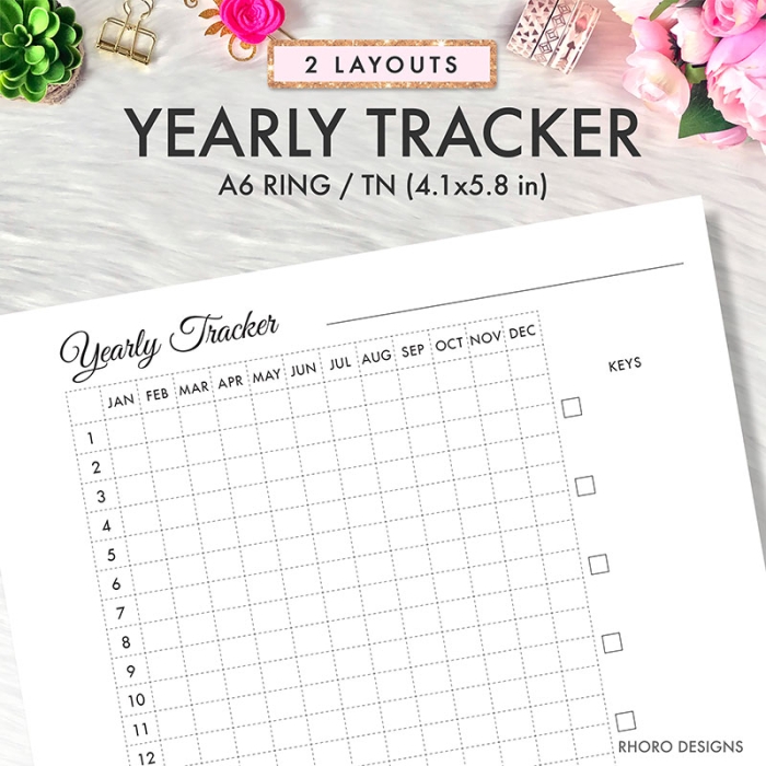 A6 Habit Tracker Yearly Ring Planner Inserts Printable | A6 TN - Image 3