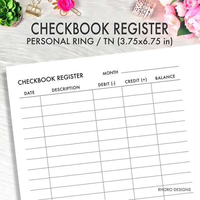 Checkbook Register Tracker Log Personal Ring / TN Planner Inserts Printable