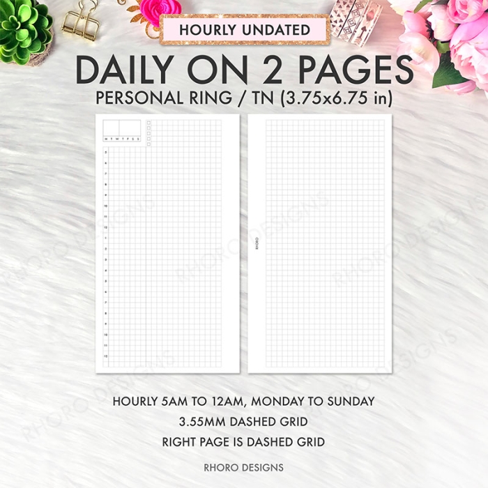Daily on 2 Pages DO2P Hobonichi Style Personal Ring / TN Planner Inserts Printable