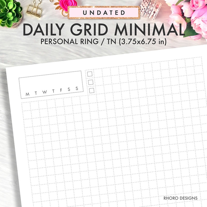 Daily Grid Minimal DO1P Personal Ring / TN Planner Inserts Printable - Image 2
