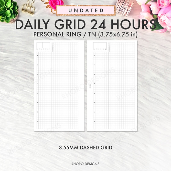 Daily Grid Hourly DO1P Personal Ring / TN Planner Inserts Printable