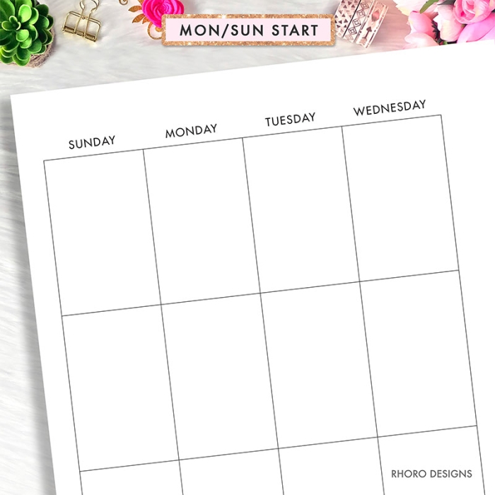 Monthly Calendar Undated MO2P Right Notes Personal Ring / TN Planner Inserts Printable - Image 2