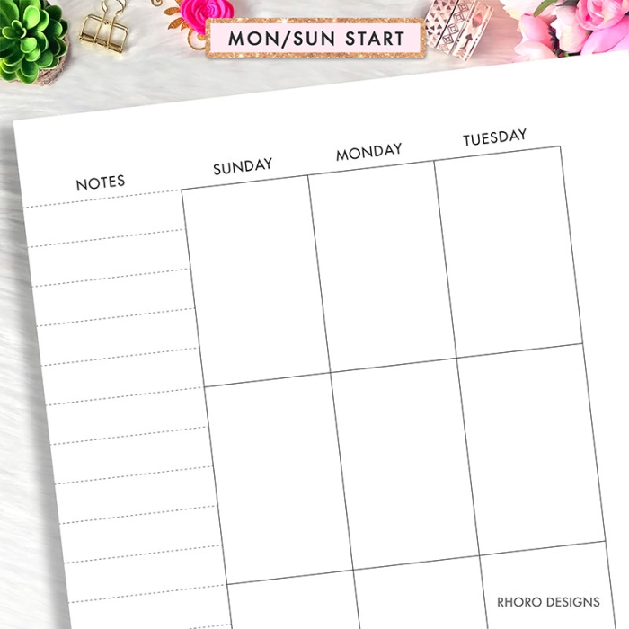 Monthly Calendar Undated MO2P Left Notes Personal Ring / TN Planner Inserts Printable - Image 2
