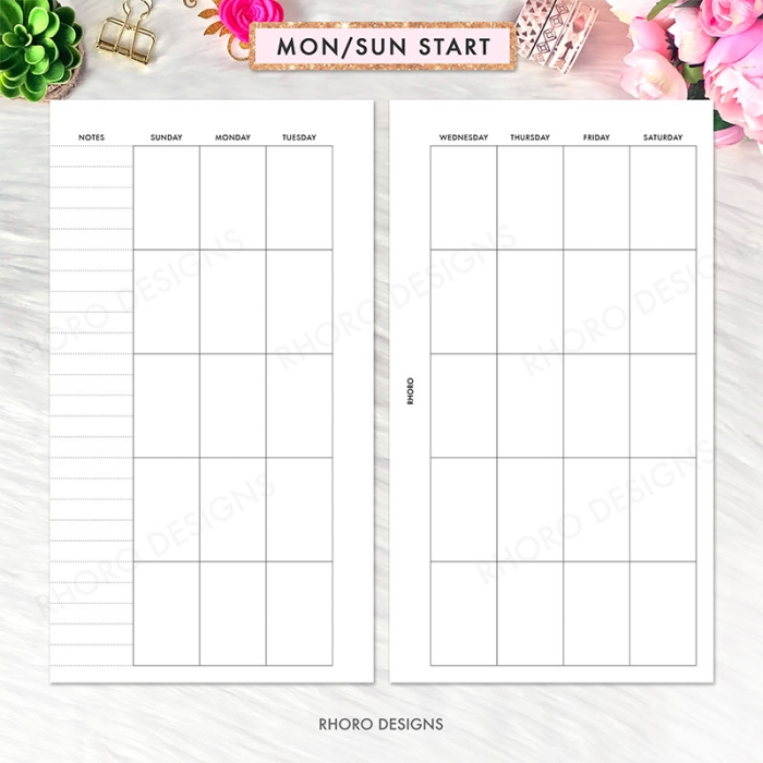 Monthly Calendar Undated MO2P Left Notes Personal Ring / TN Planner Inserts Printable - Image 3