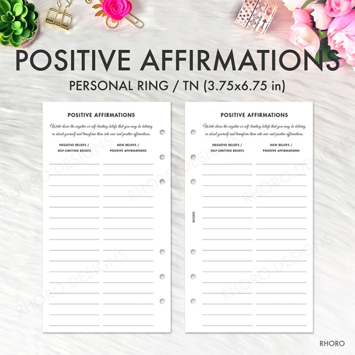 Positive Affirmations Personal Ring / TN Planner Inserts Printable