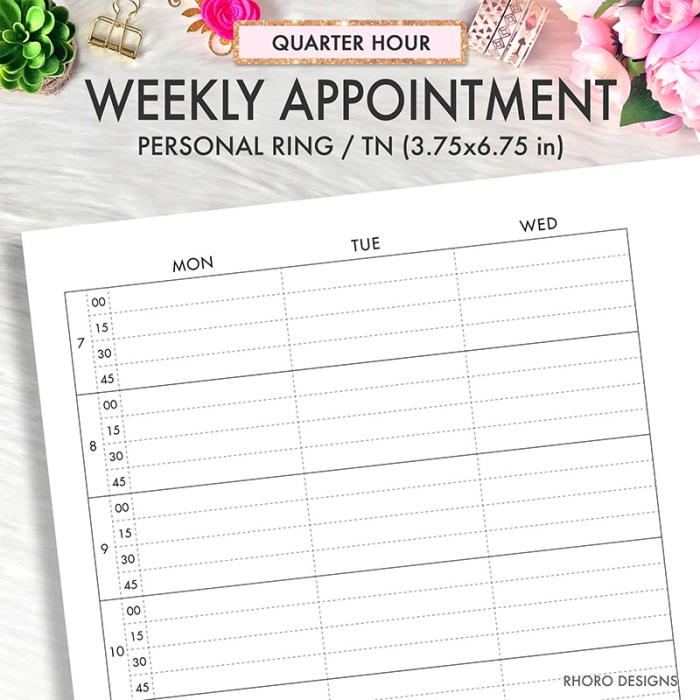 Weekly Appointment Tracker Personal Ring / TN Planner Inserts Printable
